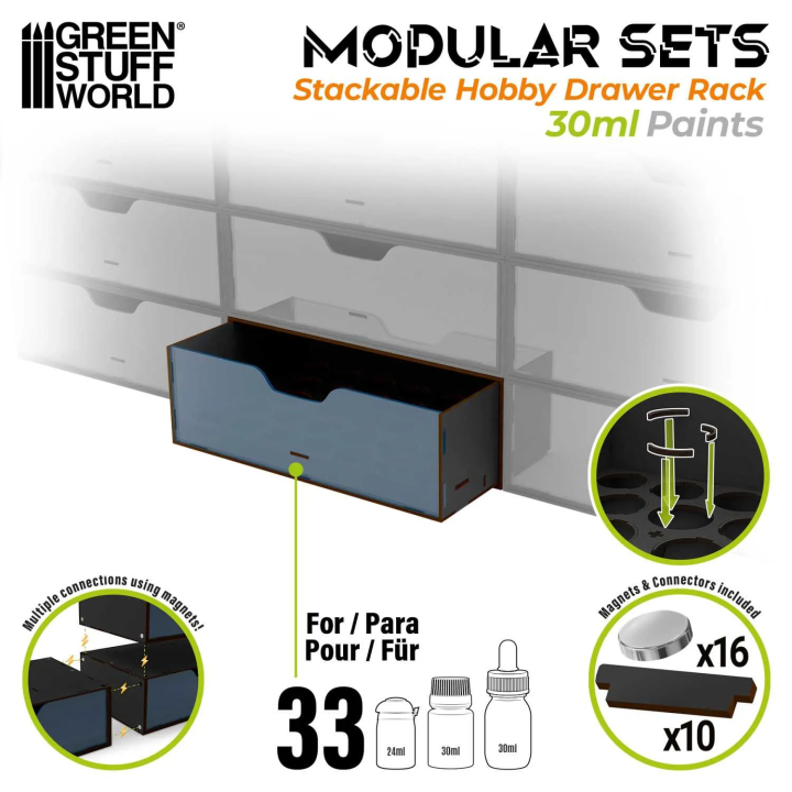 Module rangement peintures 30 ml aimanté Noir | Défi Jeux
